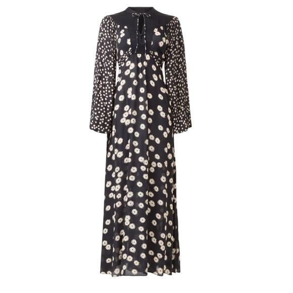 Rixo Black Floral Midi Peasant Dress SMALL Cottage Retro 70s Boho Designer $400 - Picture 9 of 12